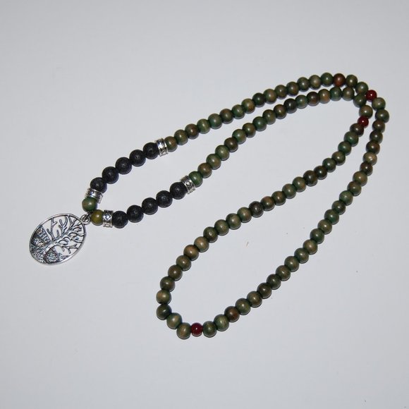 Tree of Life Necklace,Tree Necklace,Wood and Lava Beads,Wood Necklace - Picture 2 of 4